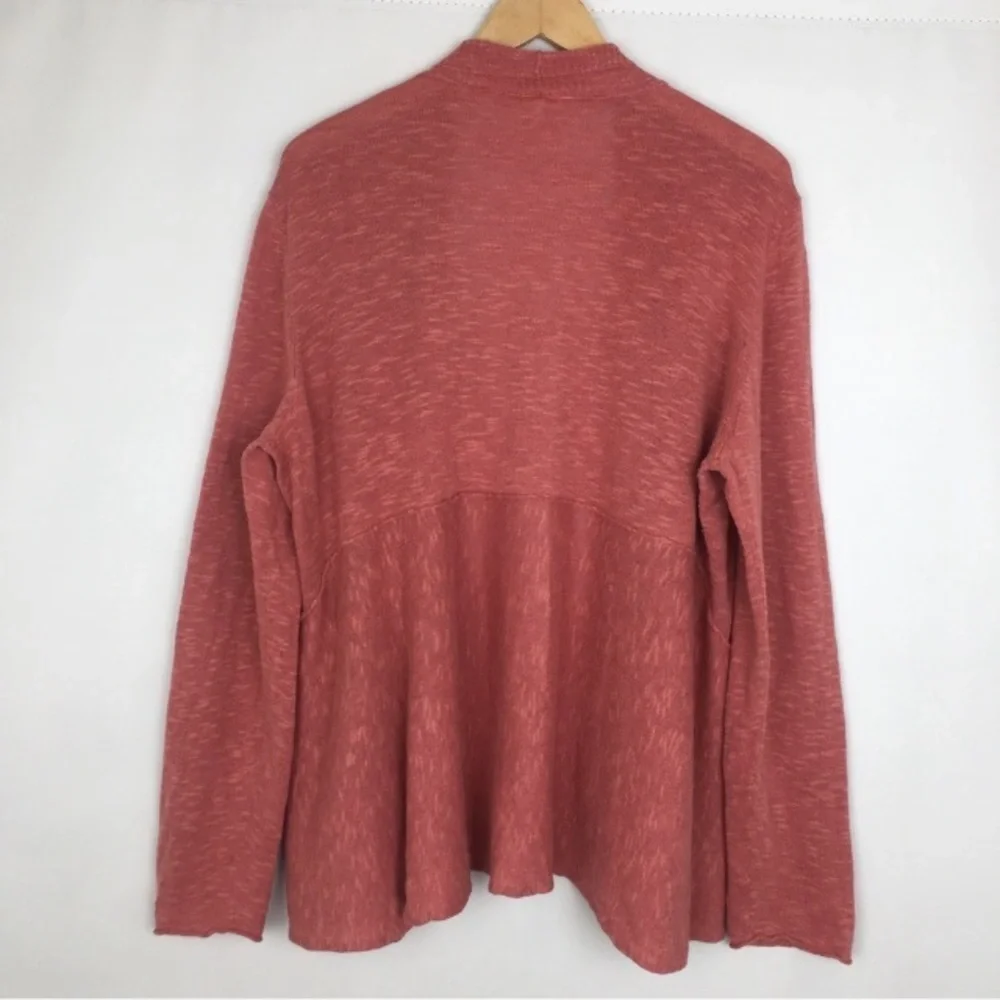 Eileen Fisher Open Waterfall Front Cardigan Sweater Linen Blend Asymmetrical